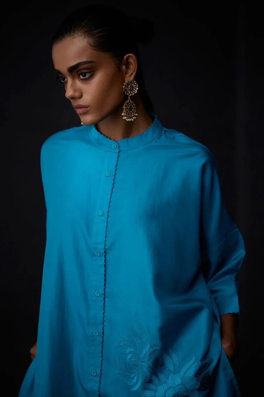 Turquoise Blue Embroidered Tunic & Pant Set