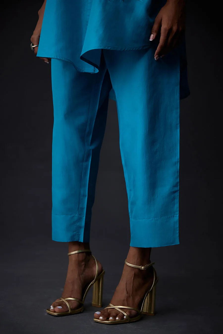 Turquoise Blue Embroidered Tunic & Pant Set