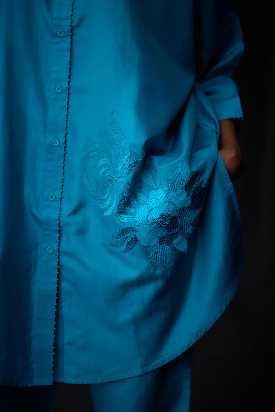 Turquoise Blue Embroidered Tunic & Pant Set