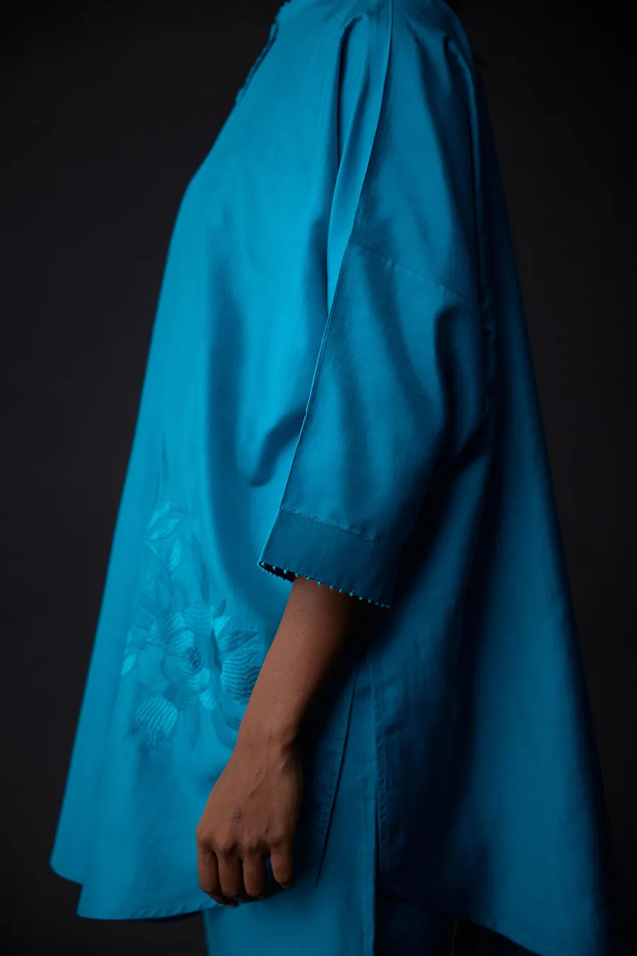Turquoise Blue Embroidered Tunic & Pant Set