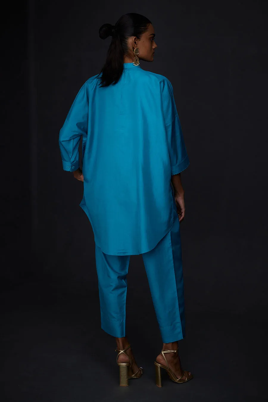 Turquoise Blue Embroidered Tunic & Pant Set