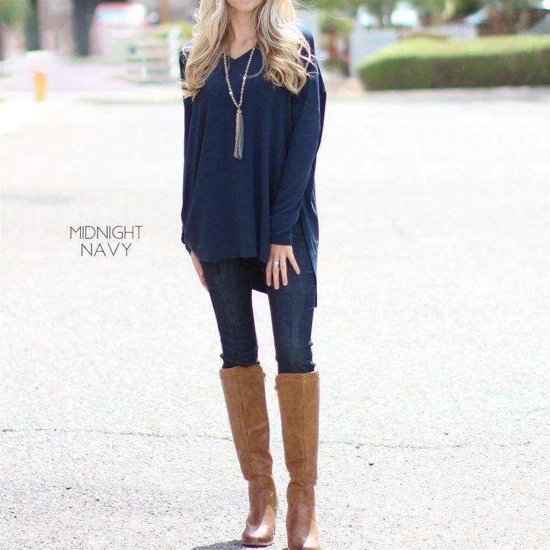 V-Neck Side Slit Tunic | S-XL