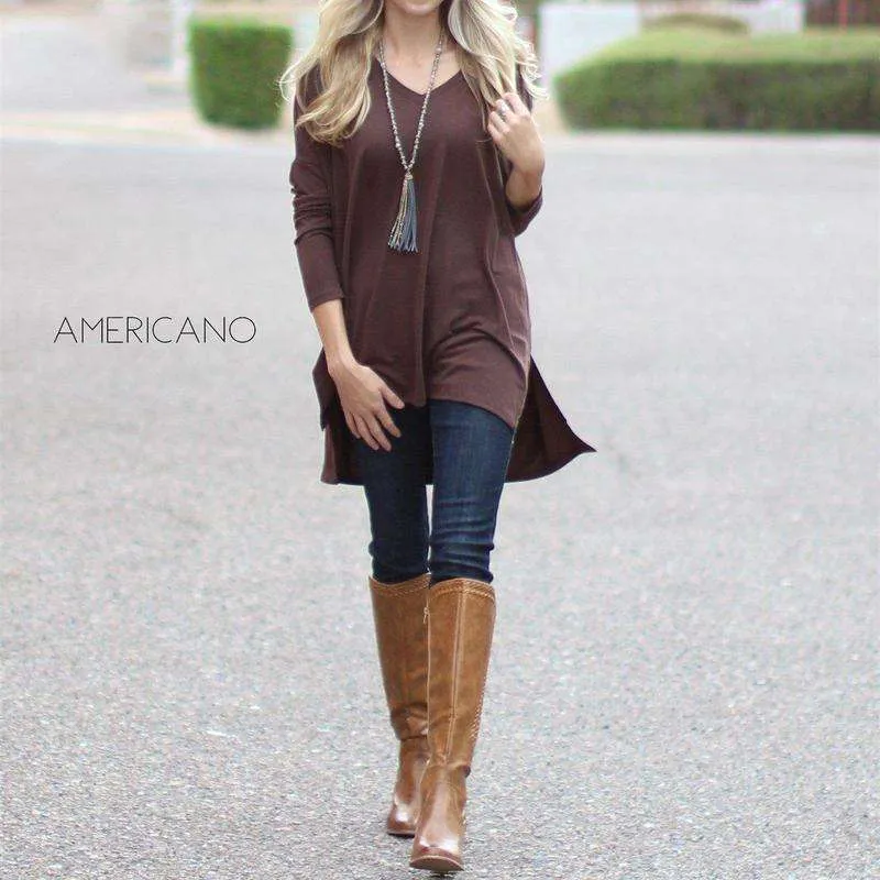 V-Neck Side Slit Tunic | S-XL