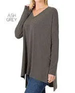 V-Neck Side Slit Tunic | S-XL