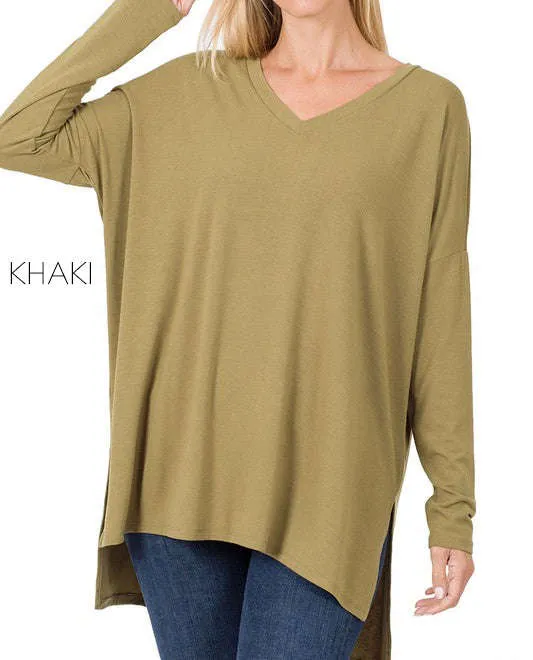 V-Neck Side Slit Tunic | S-XL
