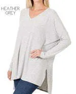 V-Neck Side Slit Tunic | S-XL