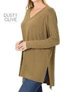 V-Neck Side Slit Tunic | S-XL