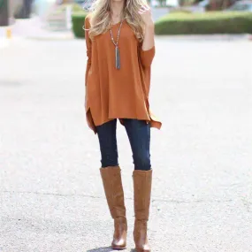 V-Neck Side Slit Tunic | S-XL