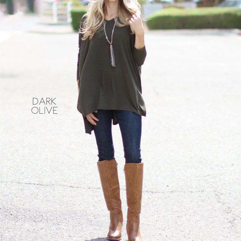 V-Neck Side Slit Tunic | S-XL