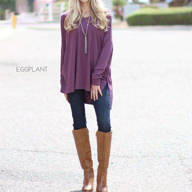 V-Neck Side Slit Tunic | S-XL