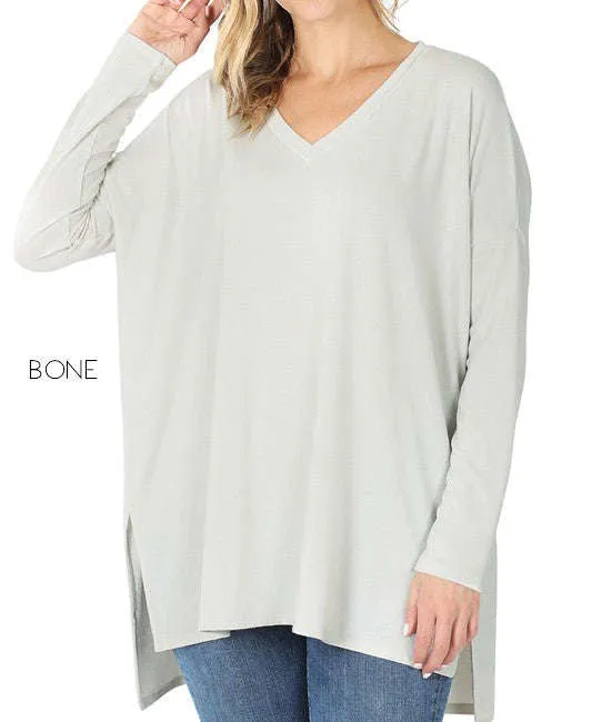 V-Neck Side Slit Tunic | S-XL