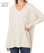 V-Neck Side Slit Tunic | S-XL