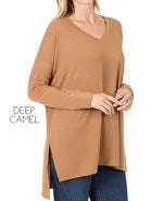 V-Neck Side Slit Tunic | S-XL