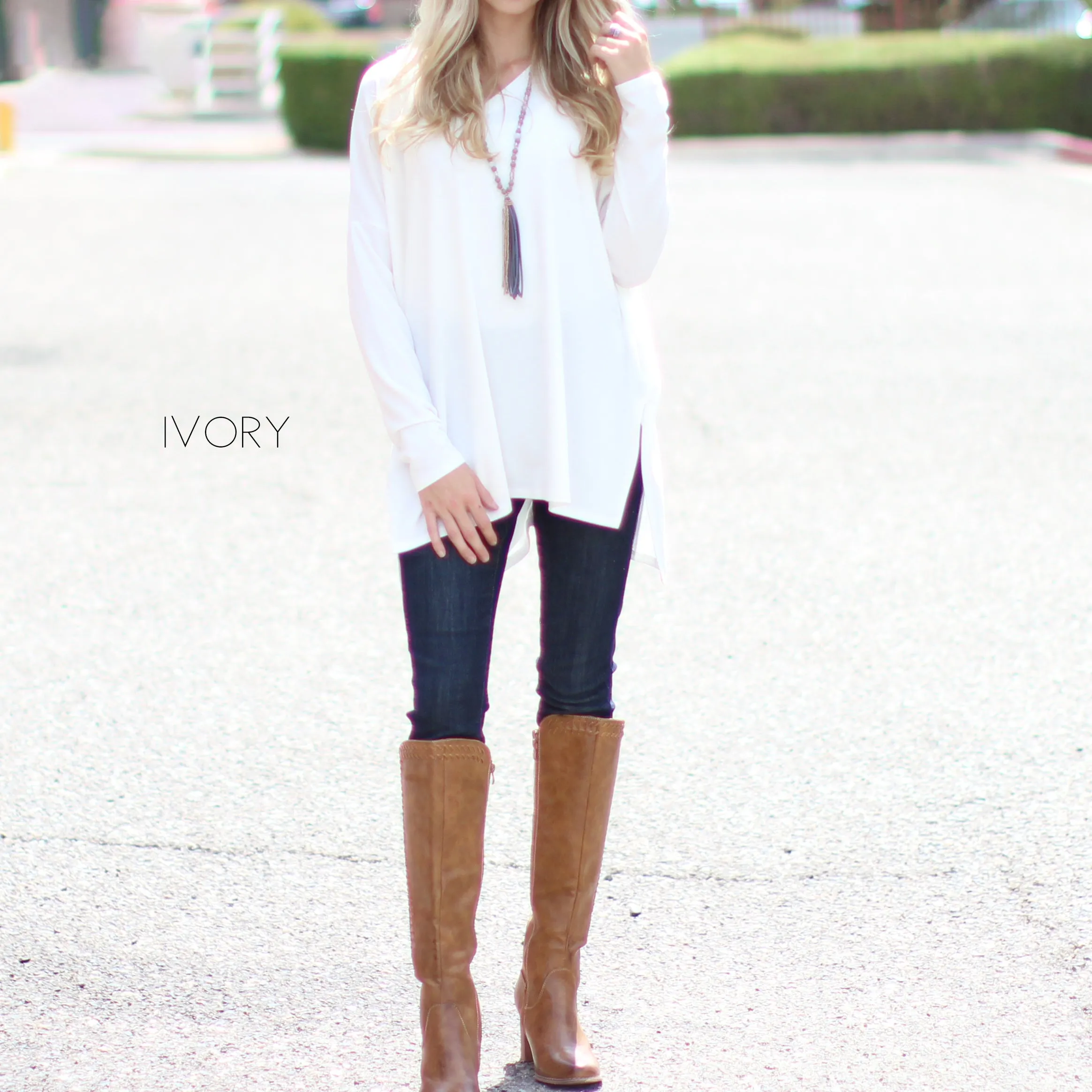 V-Neck Side Slit Tunic | S-XL