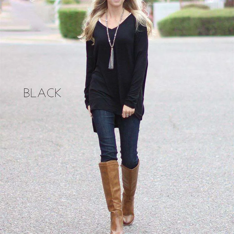 V-Neck Side Slit Tunic | S-XL