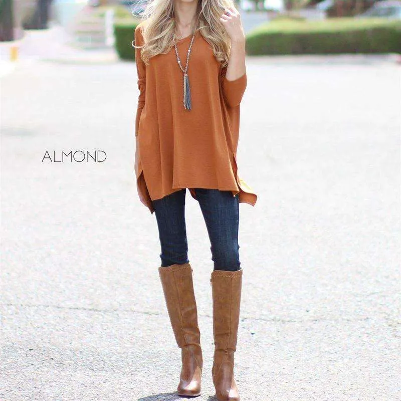 V-Neck Side Slit Tunic | S-XL