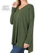 V-Neck Side Slit Tunic | S-XL