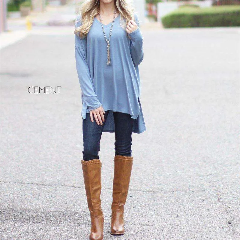 V-Neck Side Slit Tunic | S-XL