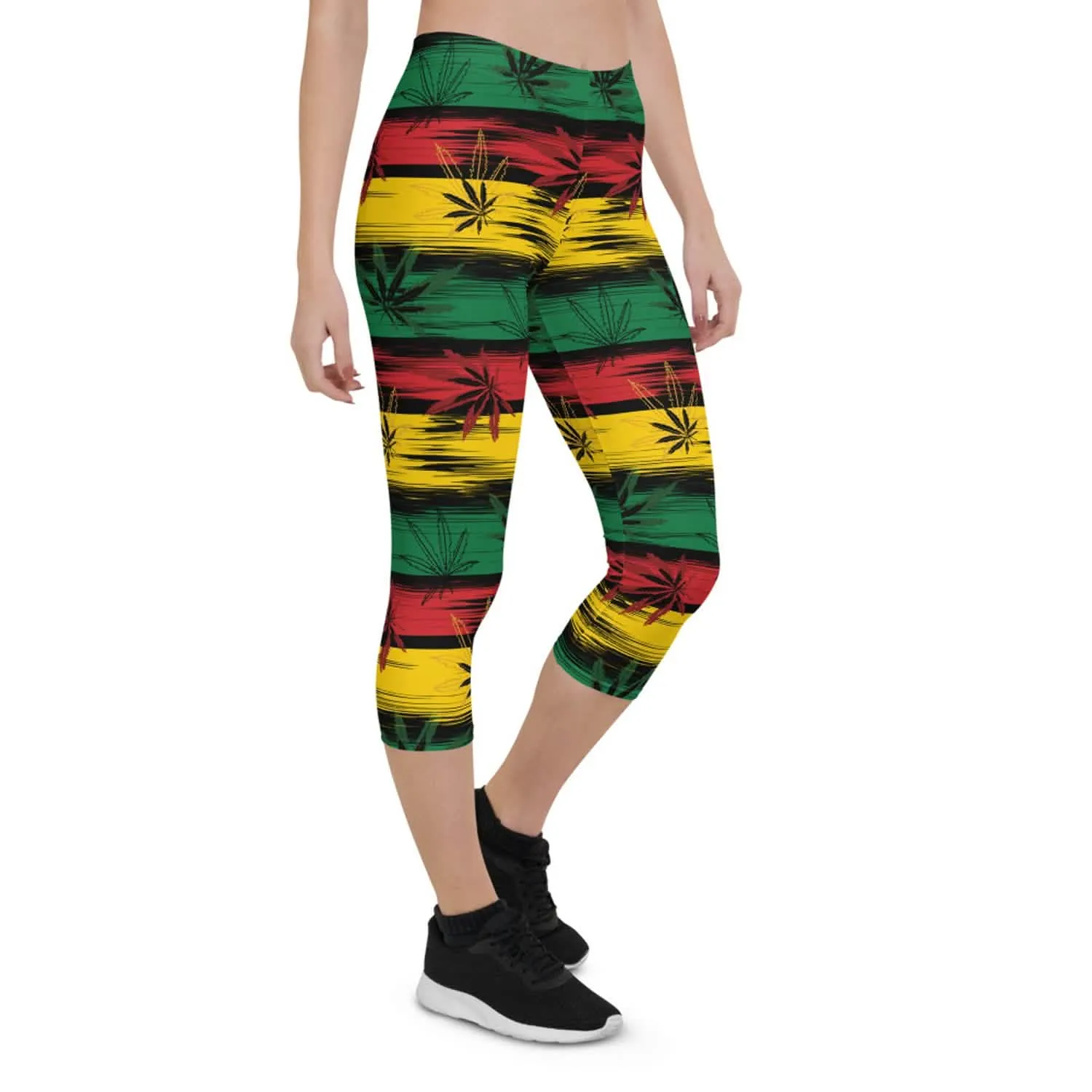 Vibrant Reggae & Cannabis Print Capri Leggings for Women