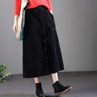 Vintage Button Front Midi Skirt