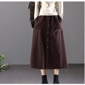 Vintage Button Front Midi Skirt