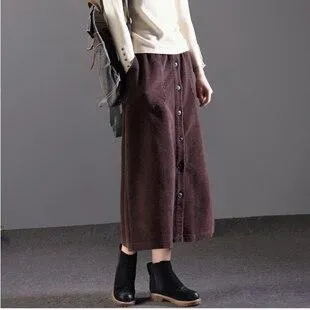 Vintage Button Front Midi Skirt