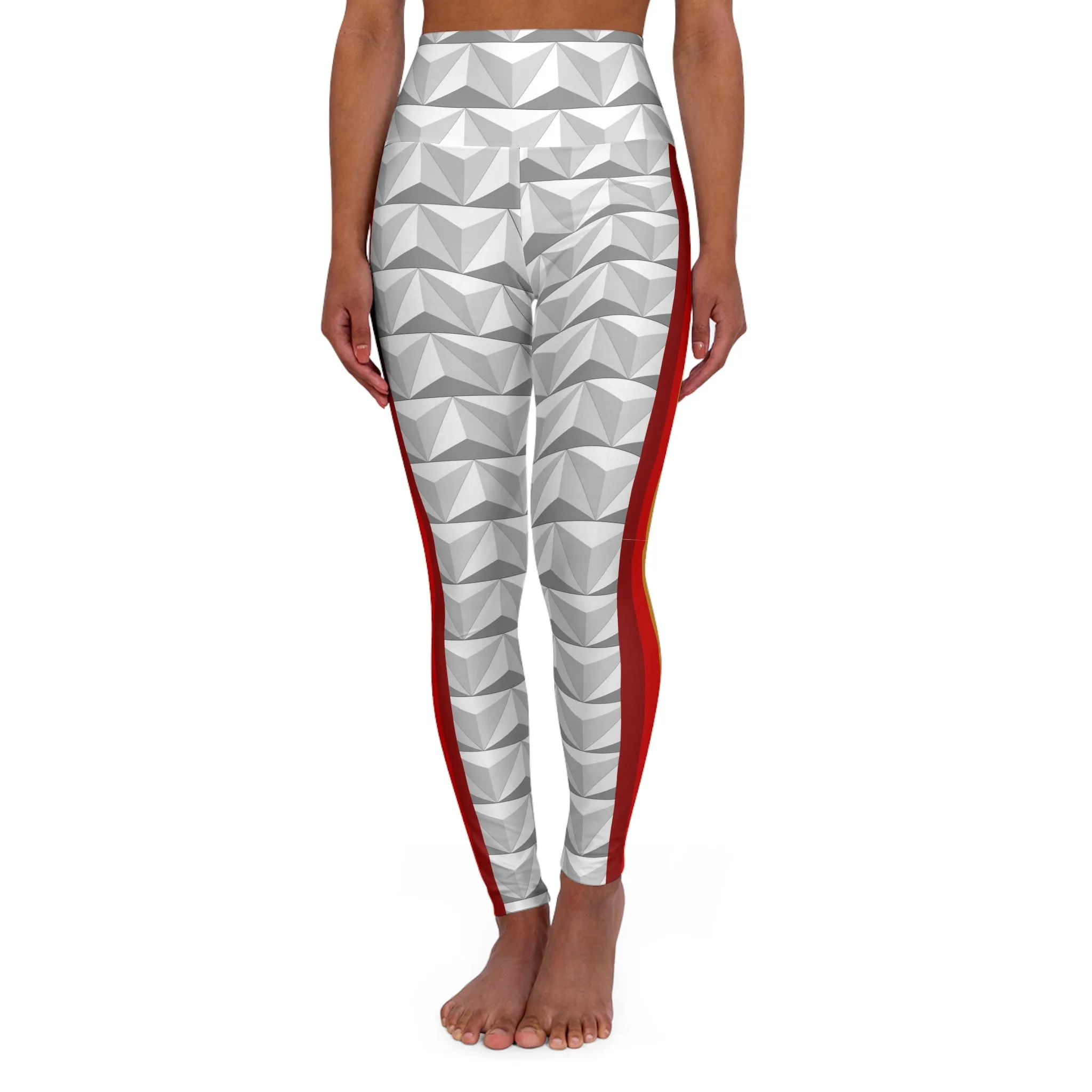 Vintage Spaceship Stripes High Waisted Yoga Leggings- Running Costume, Cosplay