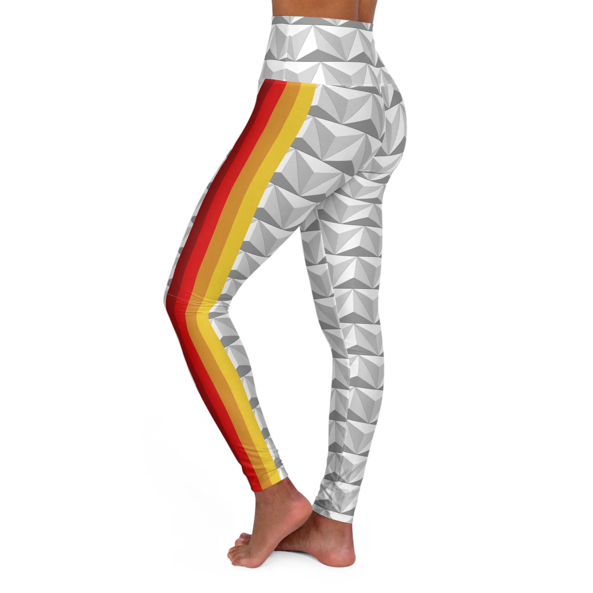 Vintage Spaceship Stripes High Waisted Yoga Leggings- Running Costume, Cosplay