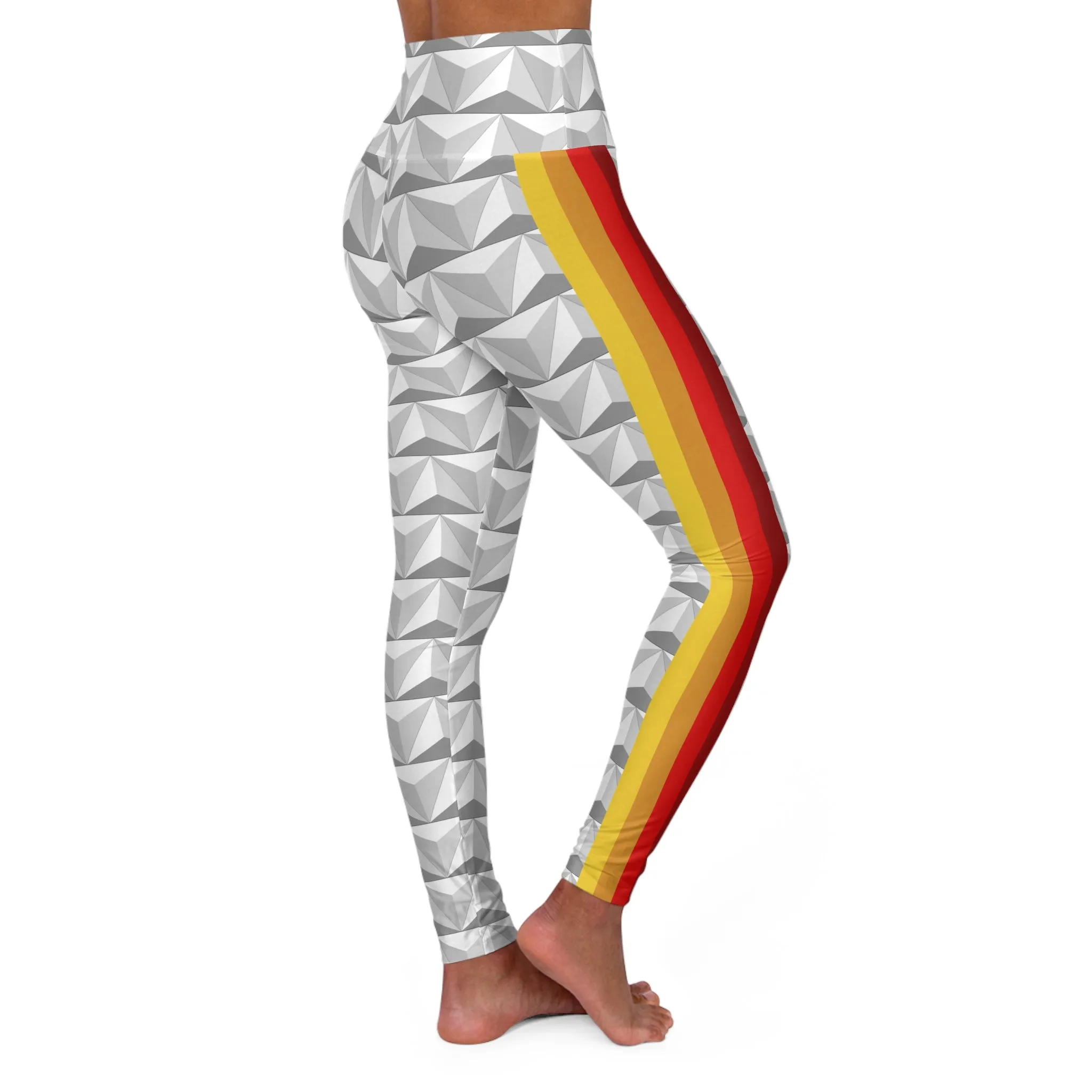 Vintage Spaceship Stripes High Waisted Yoga Leggings- Running Costume, Cosplay