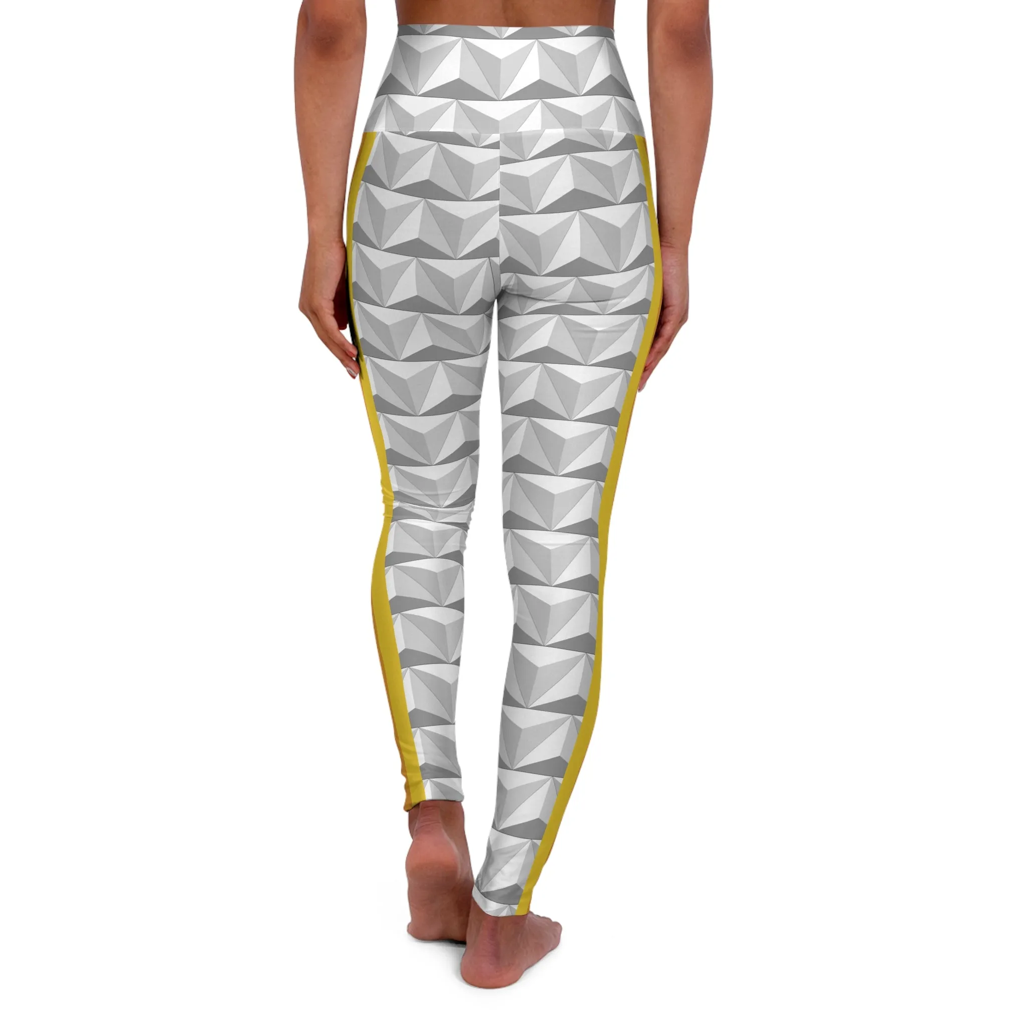 Vintage Spaceship Stripes High Waisted Yoga Leggings- Running Costume, Cosplay