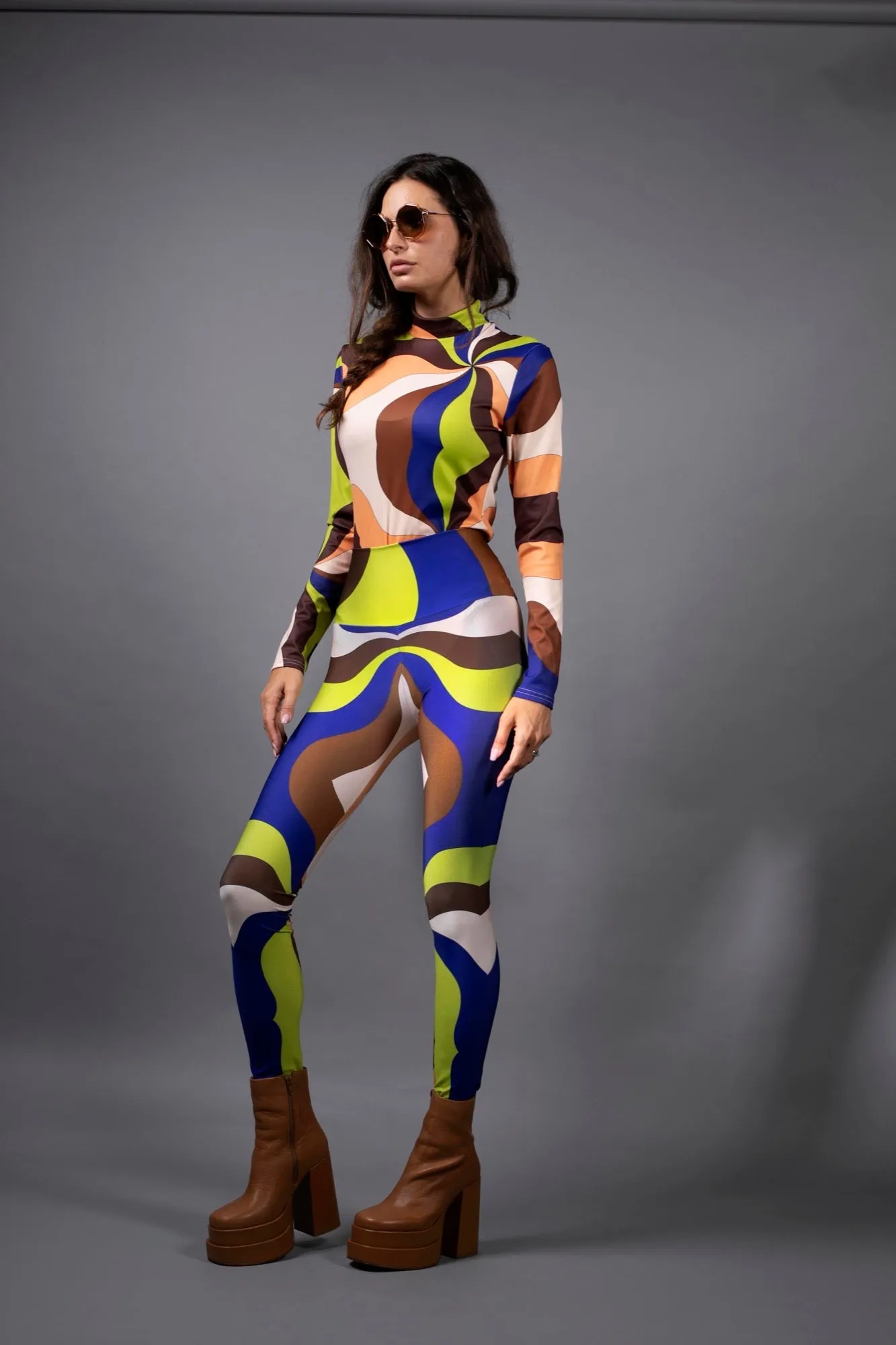 WAVES BROWN BLUE LEGGINGS