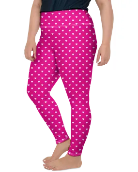 White Mini Hearts Pink Plus Size Leggings