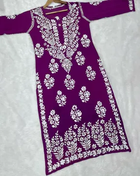 Wine Heavy Chikankari Handwork Modal Kurti , Pair it With Jeans