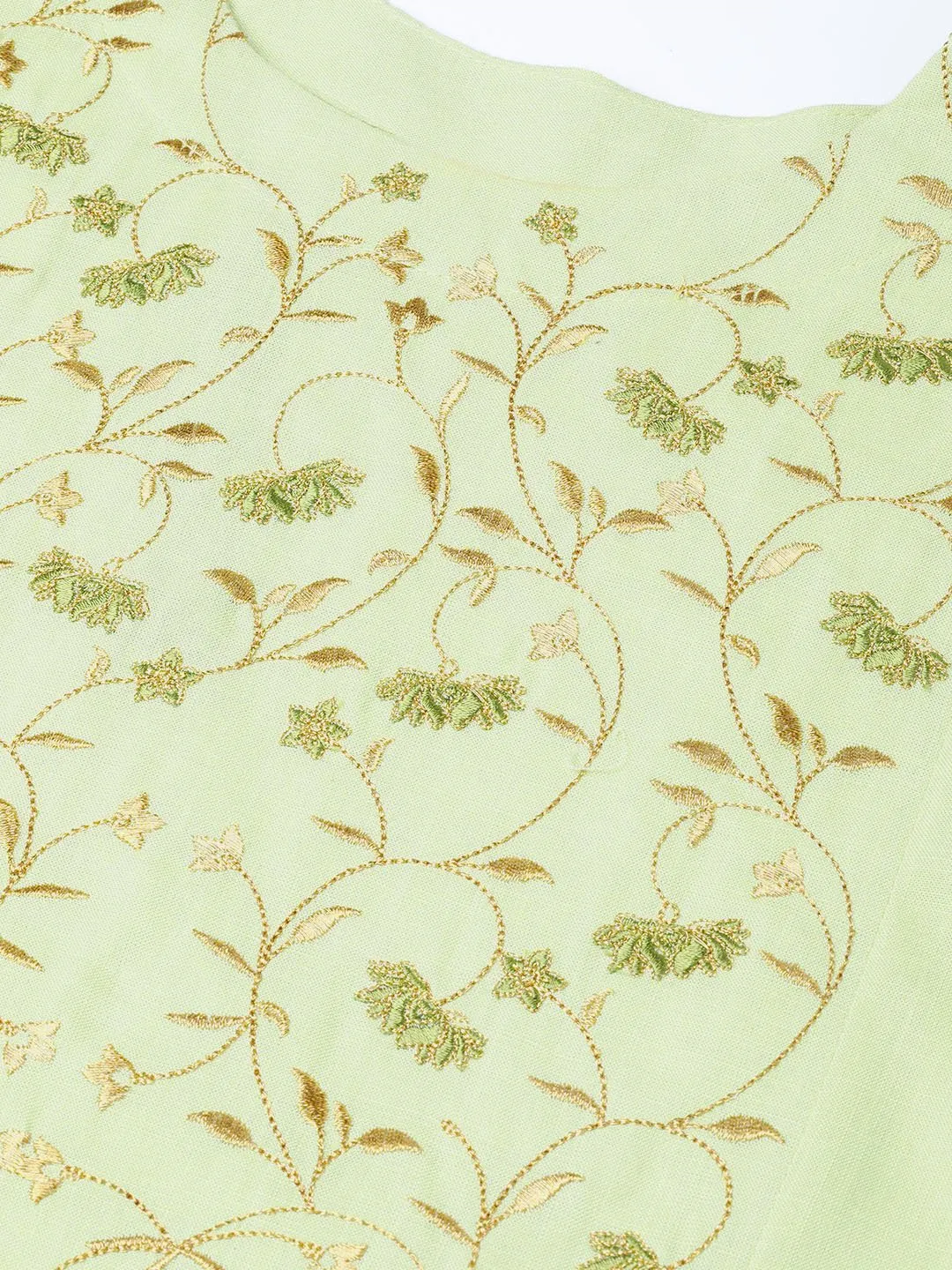 Women Green & Golden Yoke Design A-Line Kurta