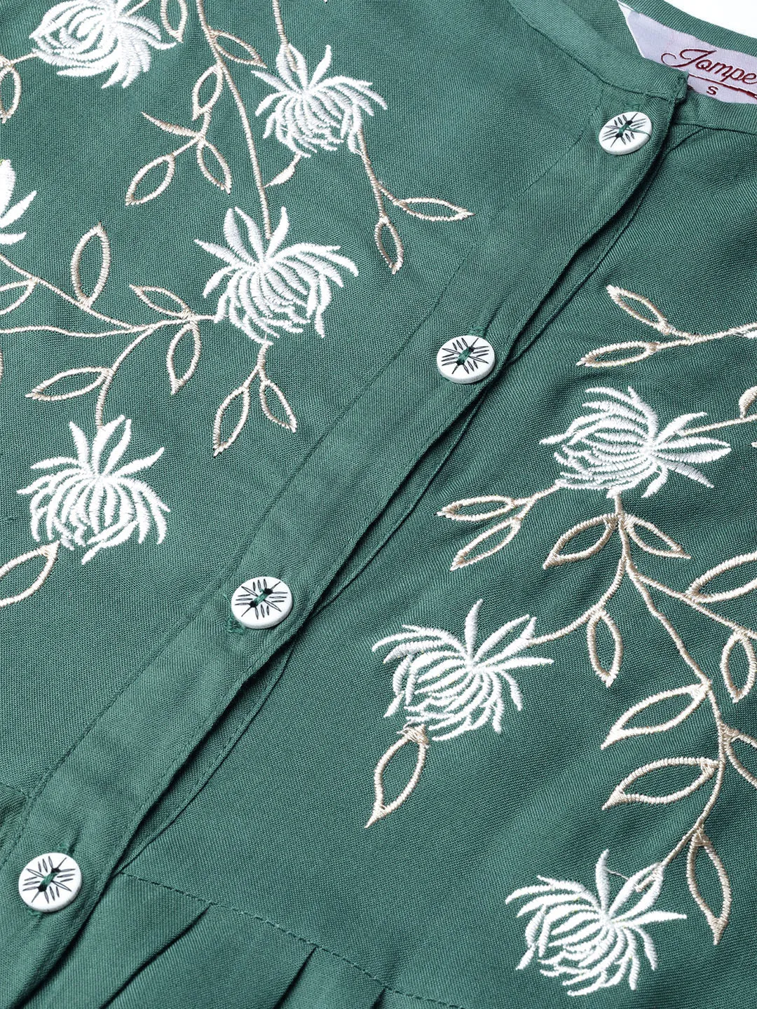 Women Green & White Yoke Design A-Line Kurta