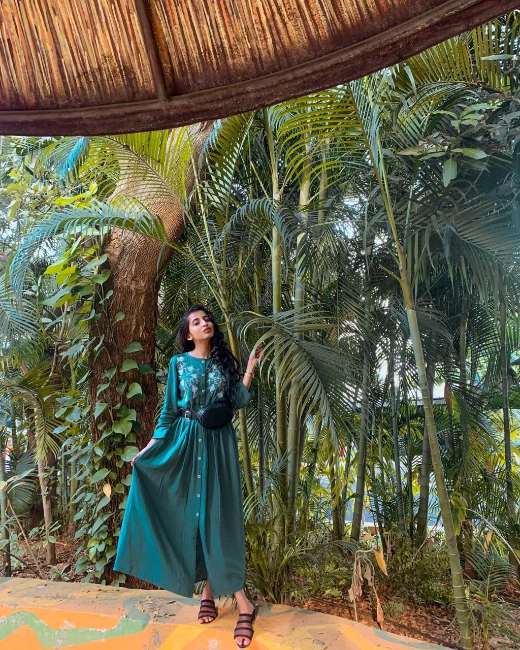 Women Green & White Yoke Design A-Line Kurta