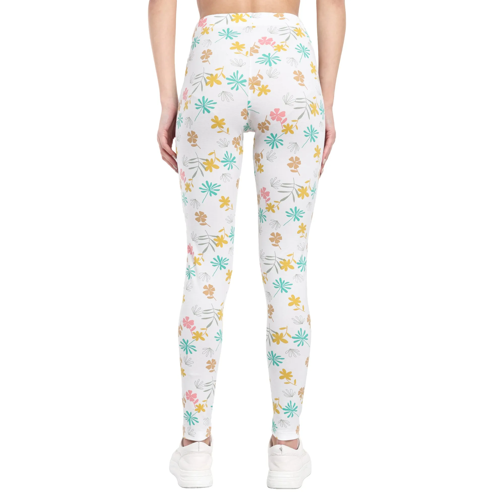Women White Printed Cotton Legging