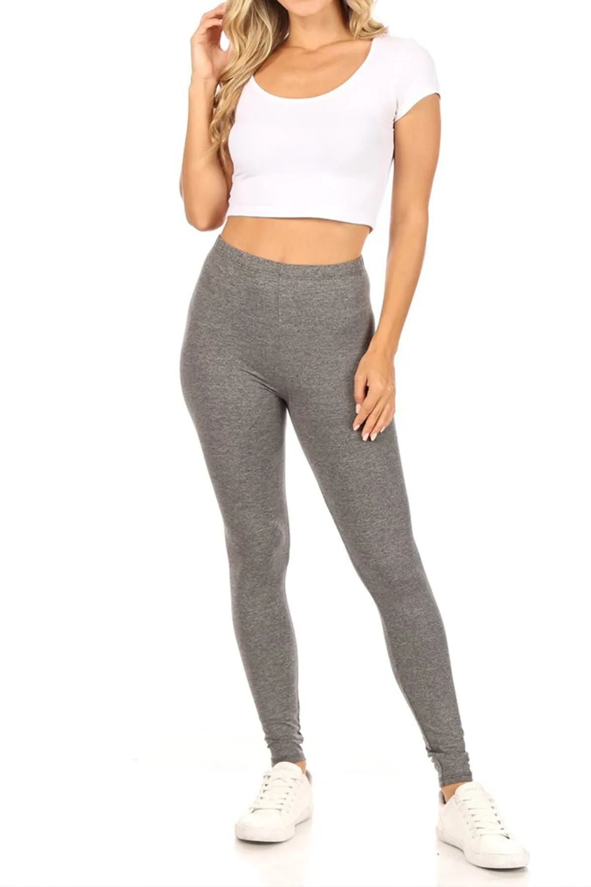 Women's Essential Full Length Leggings - Solid Color with Elastic Waistband