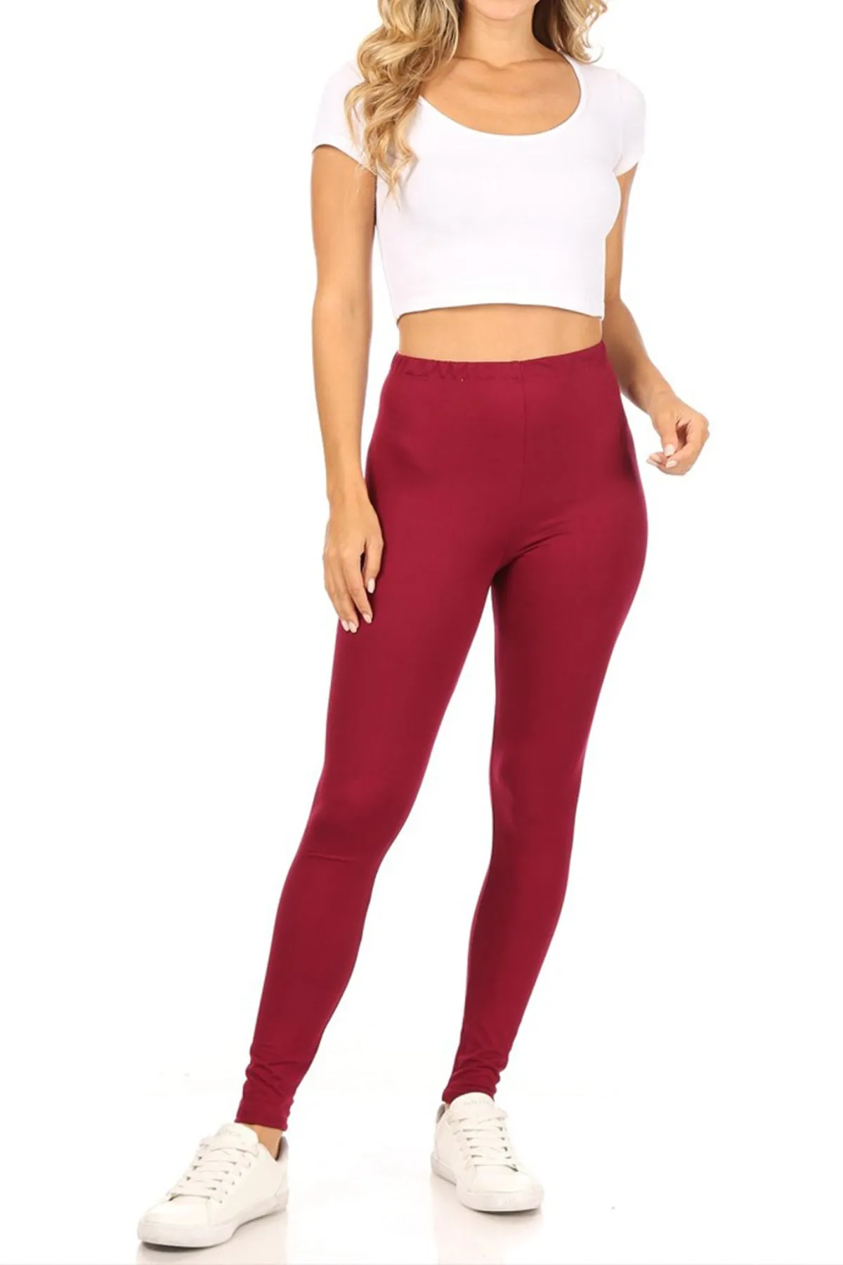 Women's Essential Full Length Leggings - Solid Color with Elastic Waistband