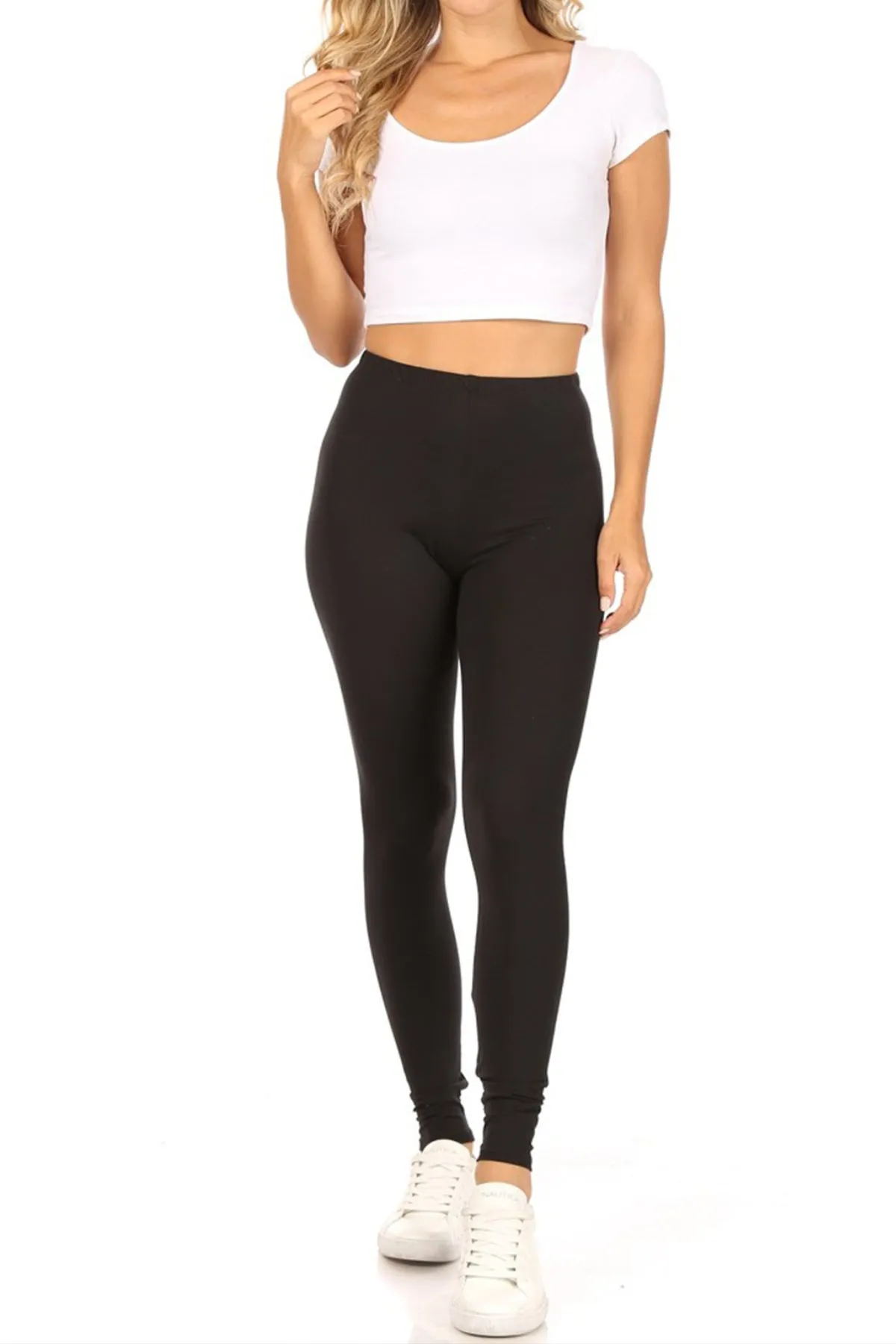 Women's Essential Full Length Leggings - Solid Color with Elastic Waistband