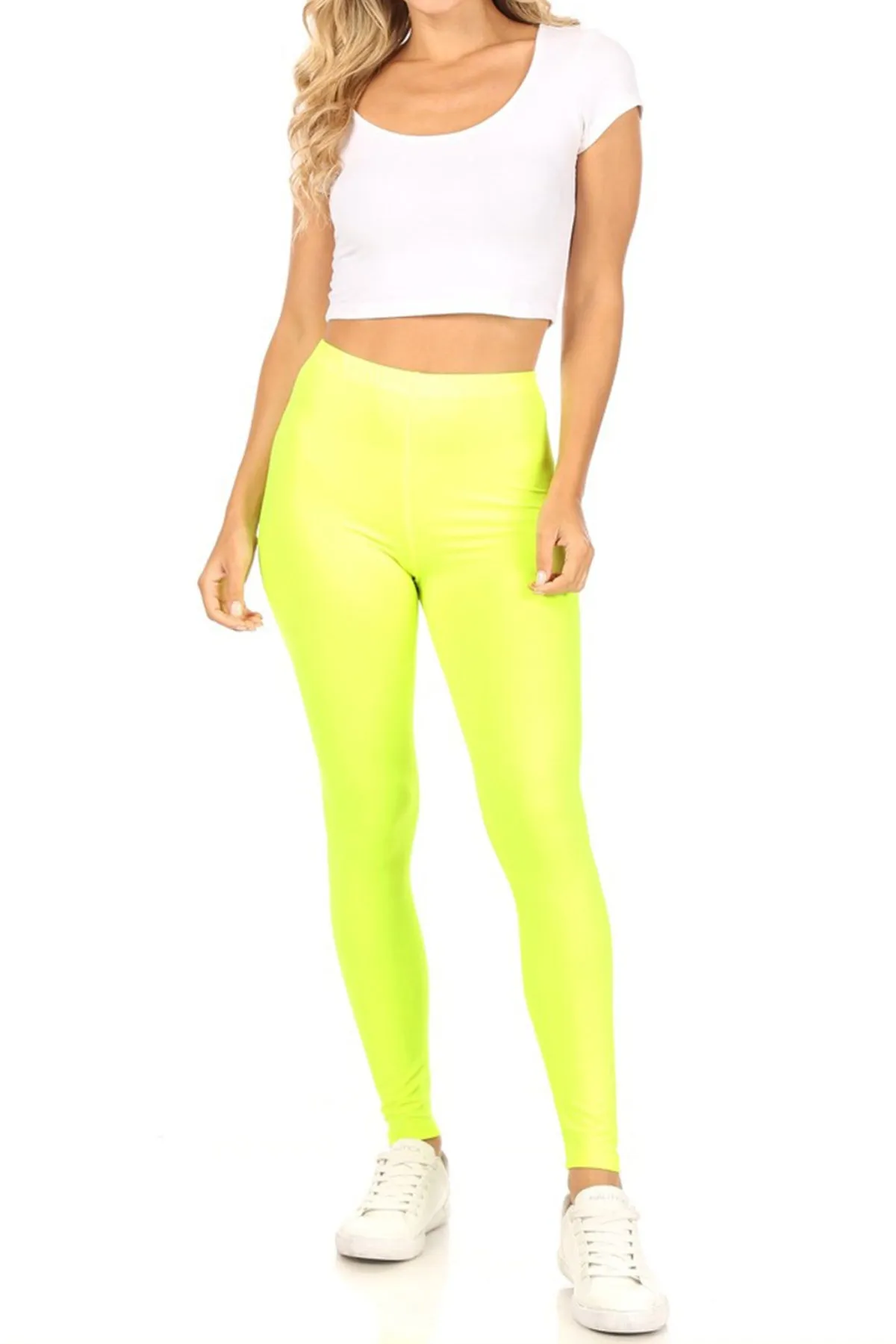 Women's Essential Full Length Leggings - Solid Color with Elastic Waistband