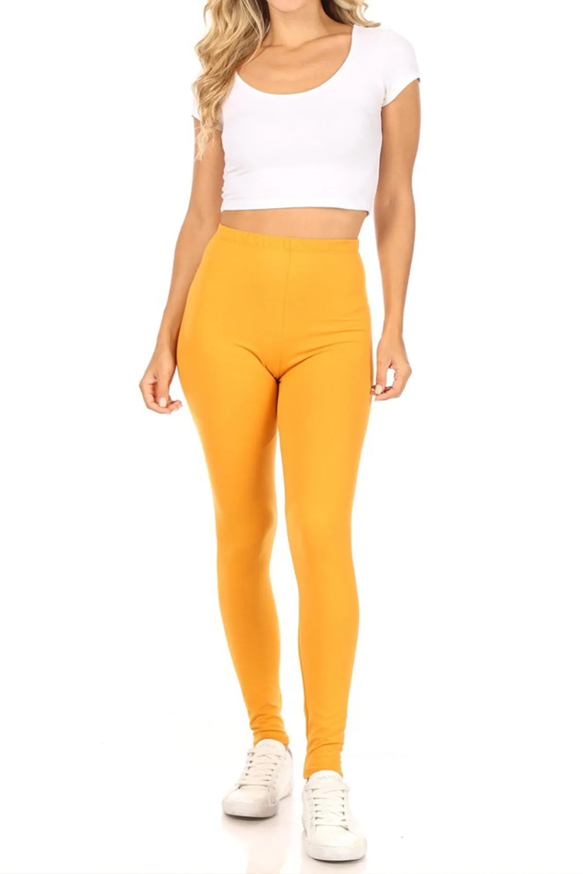Women's Essential Full Length Leggings - Solid Color with Elastic Waistband
