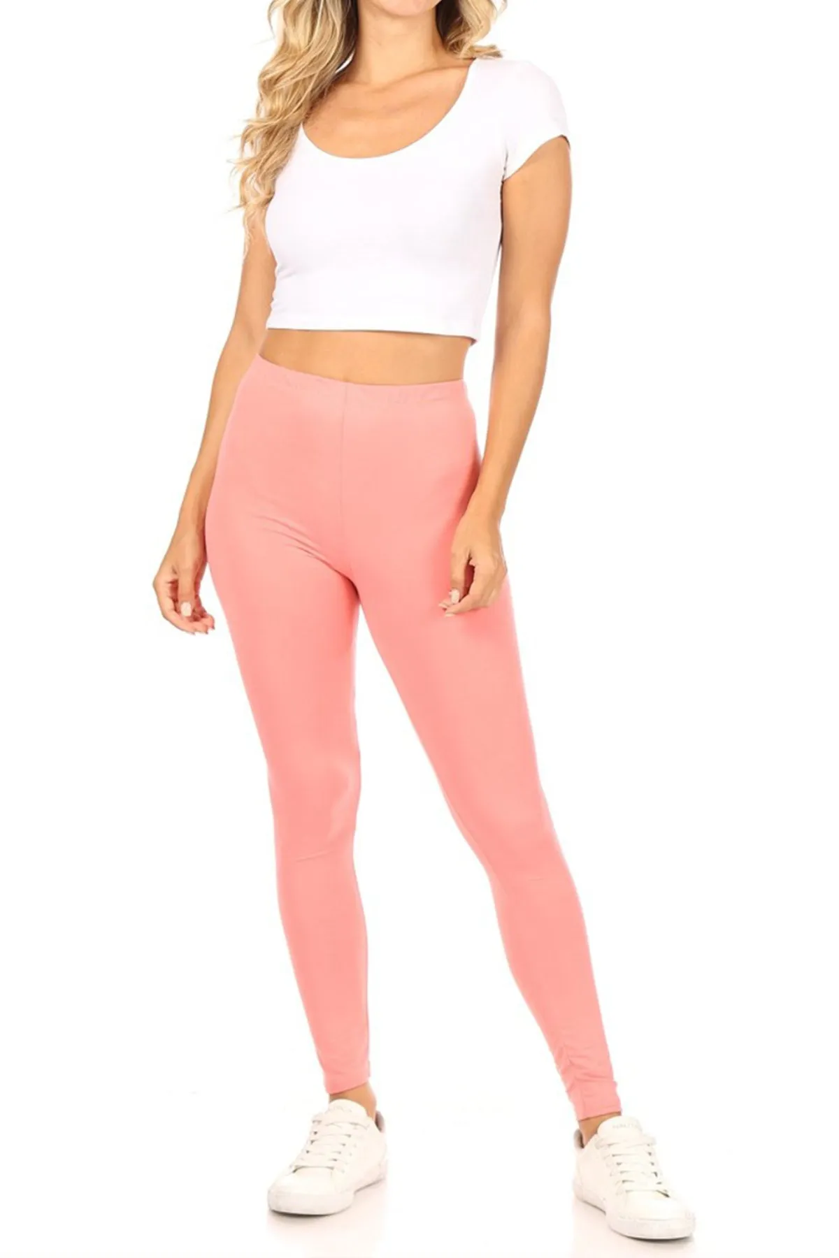 Women's Essential Full Length Leggings - Solid Color with Elastic Waistband