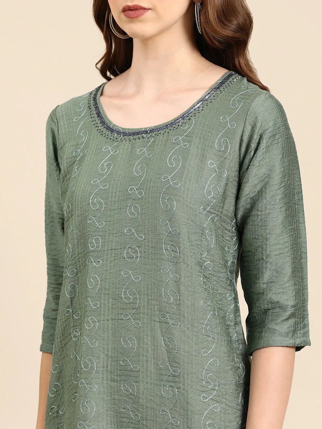 Women's Green Embroidered Anarkali Kurta