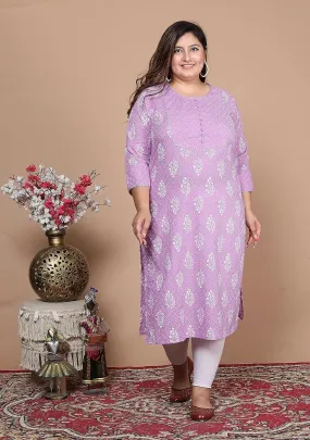 Women's Plus Size Straight kurti Kurta in Purple With Floral Print - 3XL to 8XL
