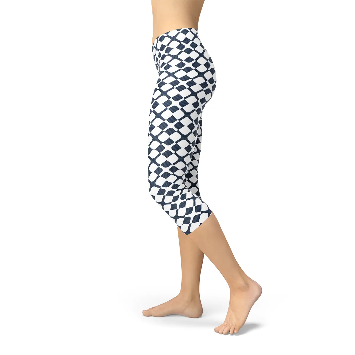 Women's Trendy Blue Geometric Print Capri Workout Leggings