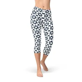 Women's Trendy Blue Geometric Print Capri Workout Leggings