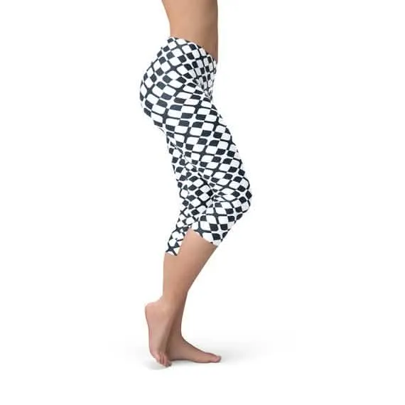 Women's Trendy Blue Geometric Print Capri Workout Leggings