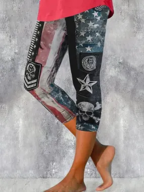 Women's Vintage American Flag Independence Day Print Leggings