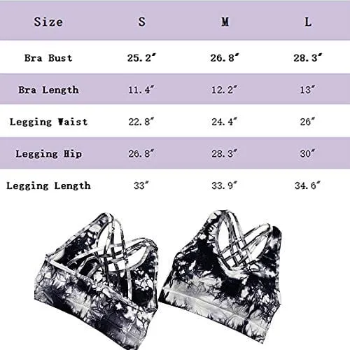 Womens Yoga Outfits 2 Piece Set Tie Dye Workout Athletic Print Pants and Sports Bra Set Gym Lightweight Activewear Yellow